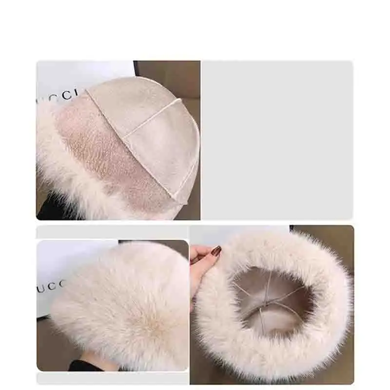 Winter Thick Warm Furry Beanies Hat Women Fashion Imitation Mink Fur Russian Cap Solid Color Plush Brimless Cap Brimless Ski Hat image 6