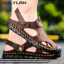 Fashion Men's Sandals Outdoor Hollow Leather Sandals Shoes Men Breathable Shoes Oversized Water Trekking Beach Sandals Casual