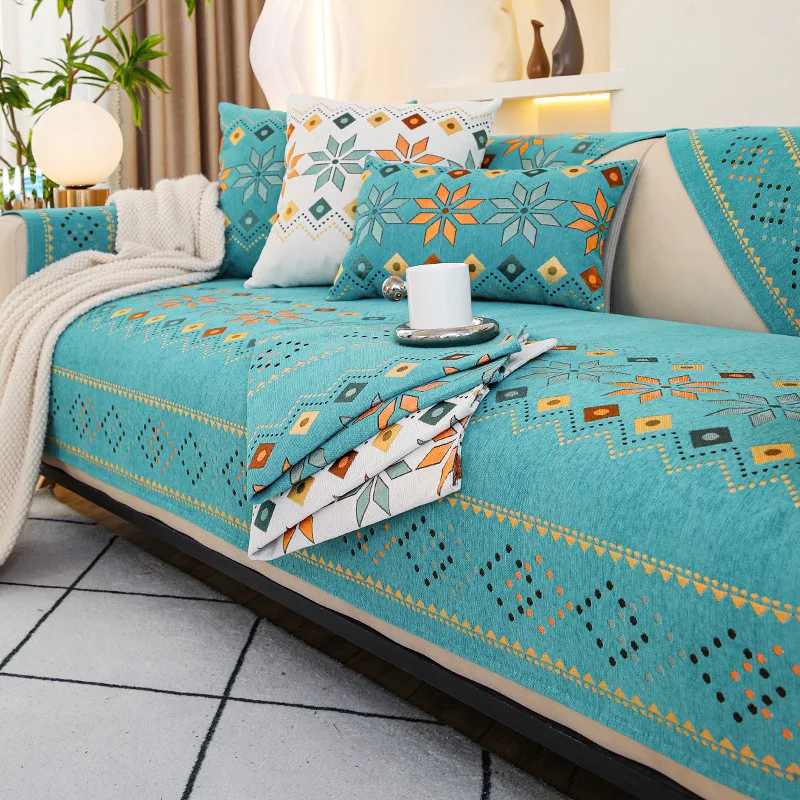 1pcs Geometric Chenille Sofa Cover Non Slip Dustproof Chair Pad Prevent Cat Scratching Furniture Protector Home Decor