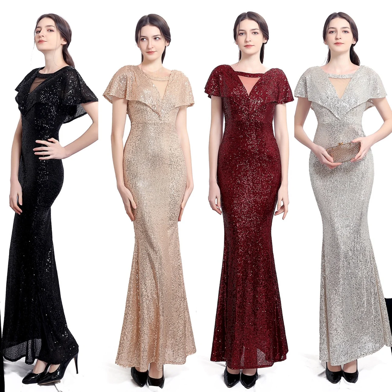 

Вечернее платье с длинным шлейфом, расшитое бисером, для выступлений, в корейском стиле, с коротким рукавом, глубоким V-образным вырезом, для свадебных показов мод.