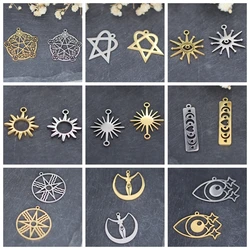 3pcs/lot Star/Moon/Sun DIY Amulets Charms Stainless Steel Polar Star/Moon Phase/Rocket Jewelry Making Earrings Necklace Pendant