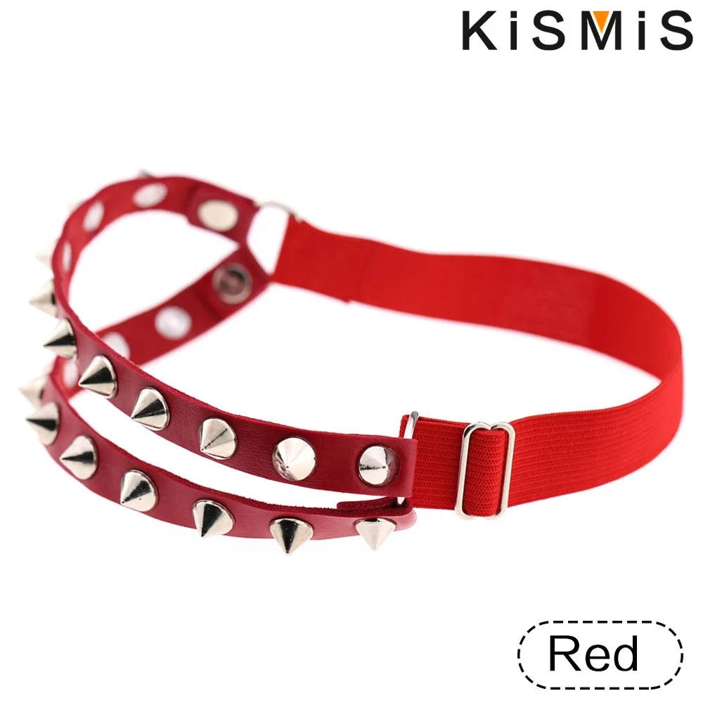 1 peça punk hip hop couro fileira dupla rebite liga cinto sexy decorativo coxa anel corrente corporal