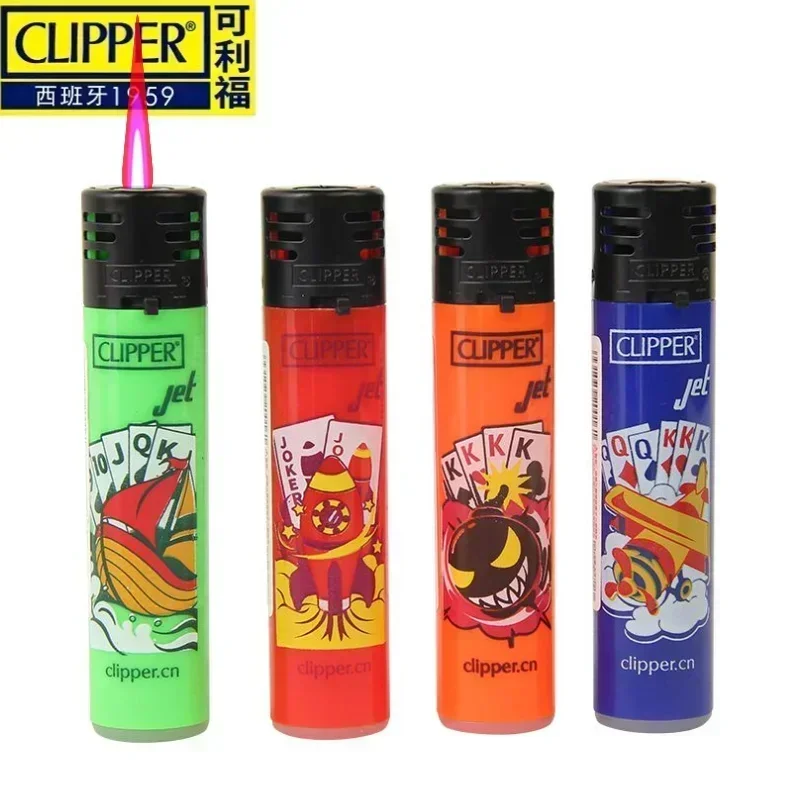 Clipper Lighter Nylon Explosion-Proof Lighter Windproof Pink Flame Butane Torch Inflatable Lighter Poker Pattern New Men\'S Gift