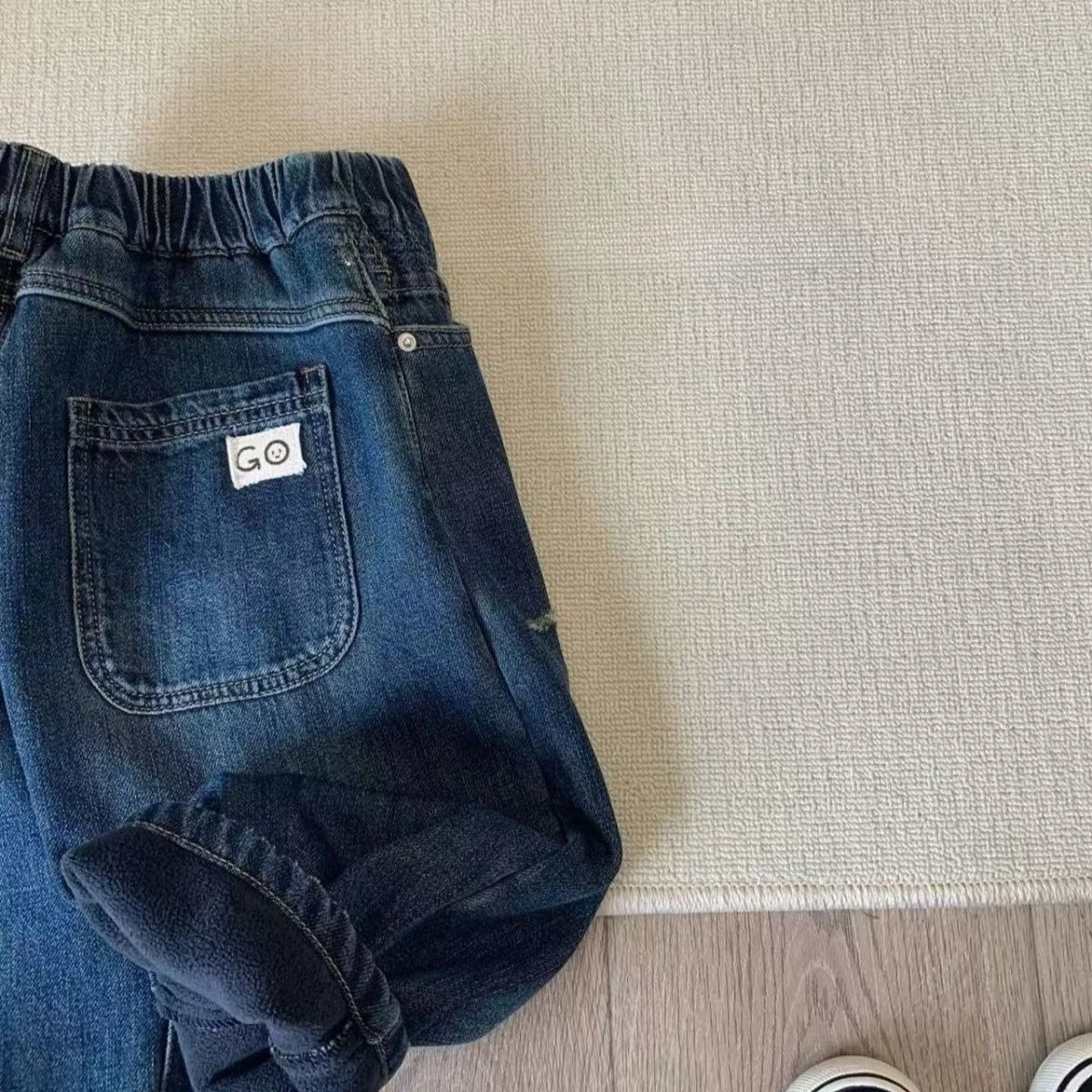 Boys Soft Denim Ripped Thickened Casual Pants Korean Style Cool Streetwear Trousers Kids Fashion Bottoms