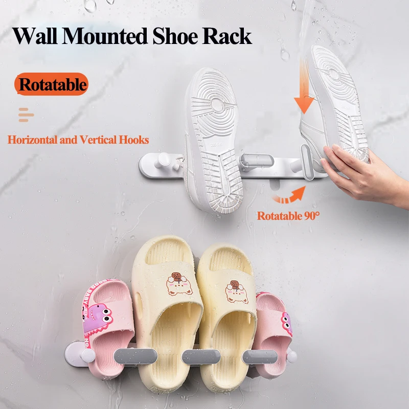 EARY Wall Mounted Shoe Rack Rotable Bathroom Slippers Storage Rack Shelf Home Wall Door Hanging Holder Organizer Space Saving