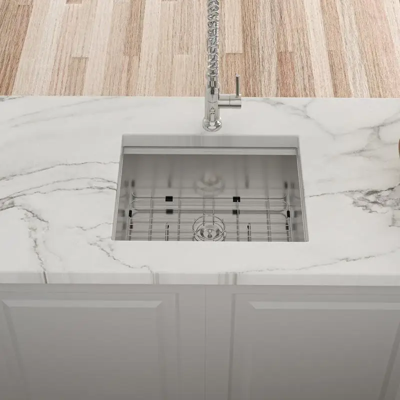 حوض محطة عمل سفلي بوعاء واحد - حوض مطبخ عميق من الفولاذ المقاوم للصدأ مقاس 23 بوصة × 19 بوصة × 10 بوصة 16 بوصة