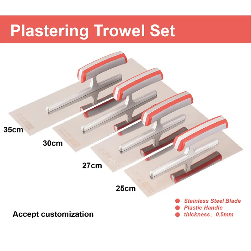 

4PCS 25/27/30/35cm Plastering Trowel Set Stainless Steel Scrape Construction Spatula Tool for Concrete Drywall Finishing