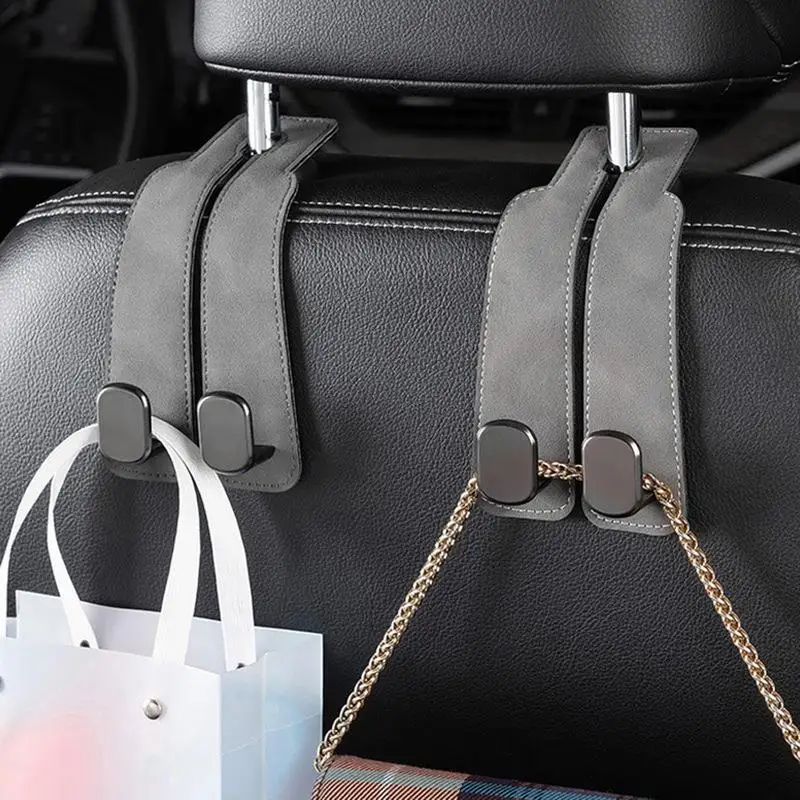 Multifunctional 2In1 Auto Backseat Hangers For Keys Purse Hooks PU Leather Universal Vehicle Hooks For Purse Cloth Grocery Bags