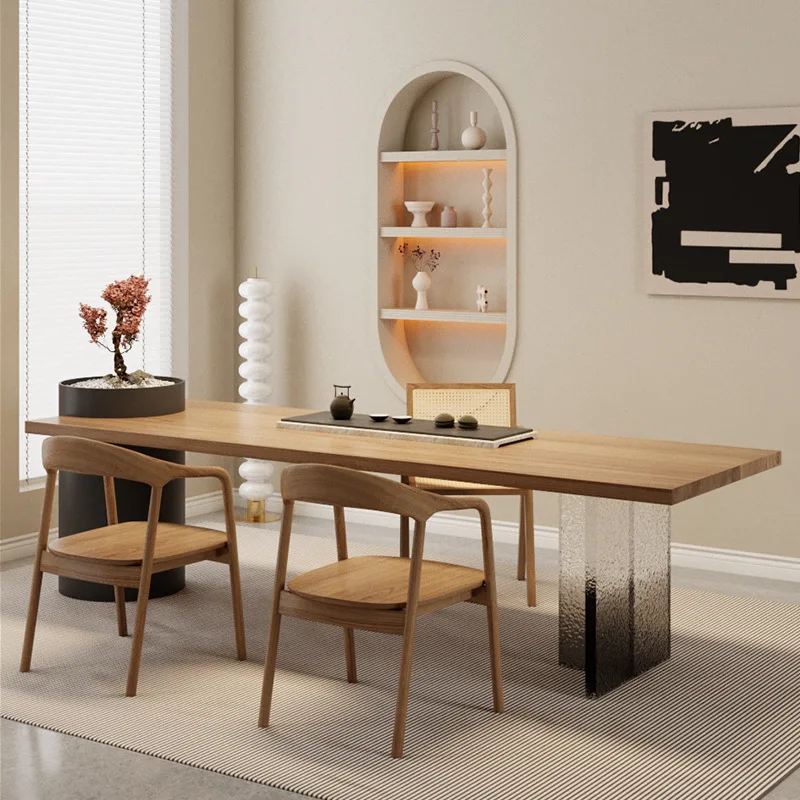 Factory Direct 2026 Wabi silent wind acrylic solid wood tea table and chair combination ice crack gradual change suspension tea