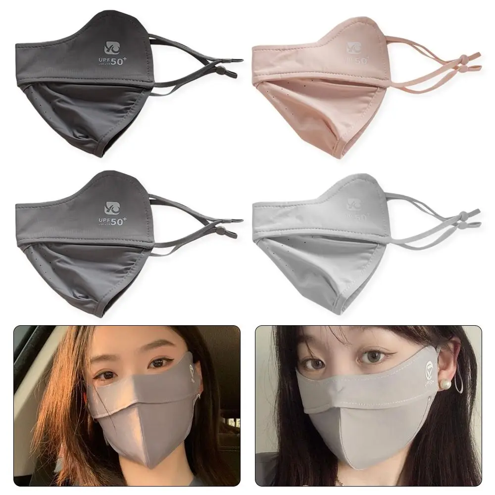 1Pcs Ice Silk Face Mask New Anti-UV Sun Protection Face Shield Driving Solid Color Summer Sunscreen Mask