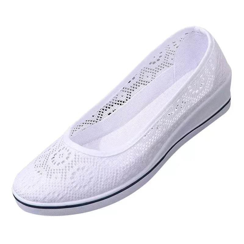 White Lace Hollow Breathable Little White Shoes Flat Mid Wedge Heel Women\'s Summer Beauty Shoes White Sneakers Women