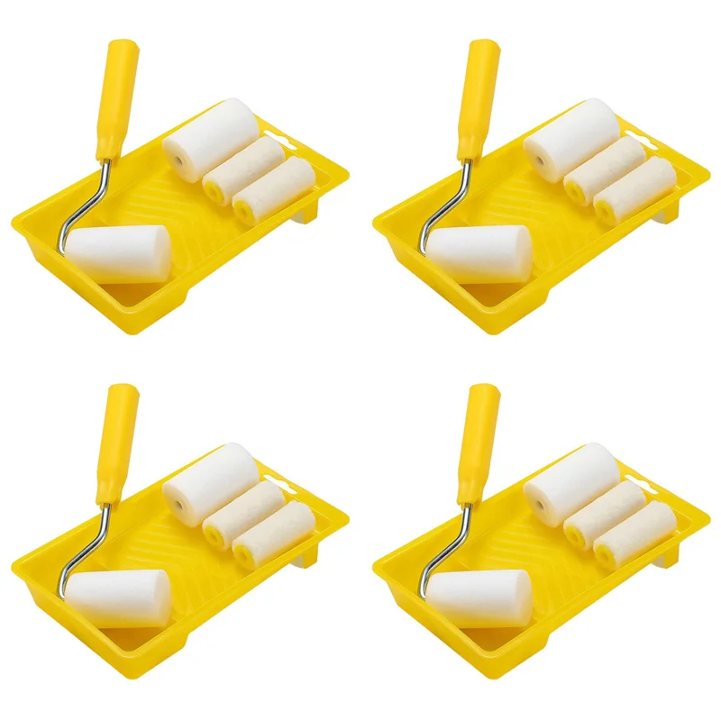 

ABAE-24Pcs Mini Foam Paint Roller Painting Decorating Kit 2 Inch Small Paint Roller Tray Set For Wall Painting Repair Brush