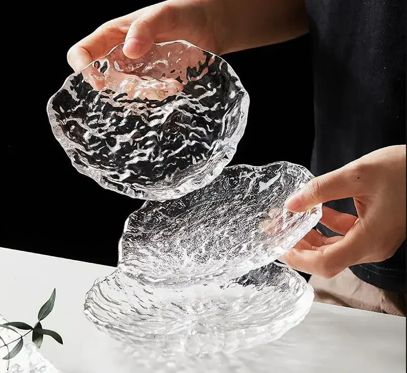 

Japanese Home Crystal Glass Plate Tableware Afternoon Tea Dessert Restaurant Sushi Coaster Service Tray