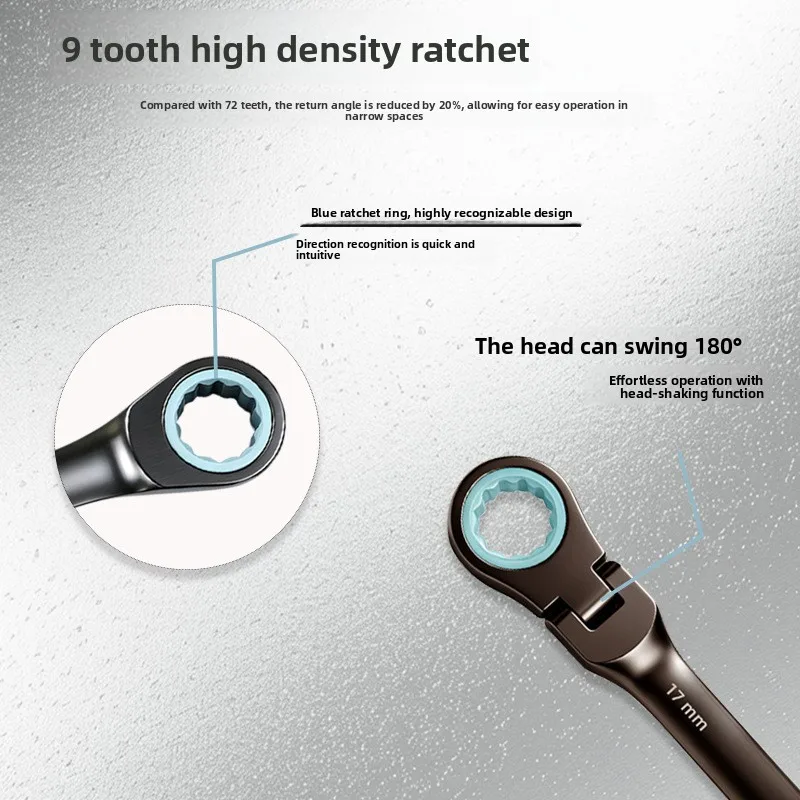 90-Tooth Ratcheting Wrench Set, Cr-V Steel Gray Nickel Metric Socket Wrench Kit, Flexible & Fixed Head Dual-Use Wrench for Au