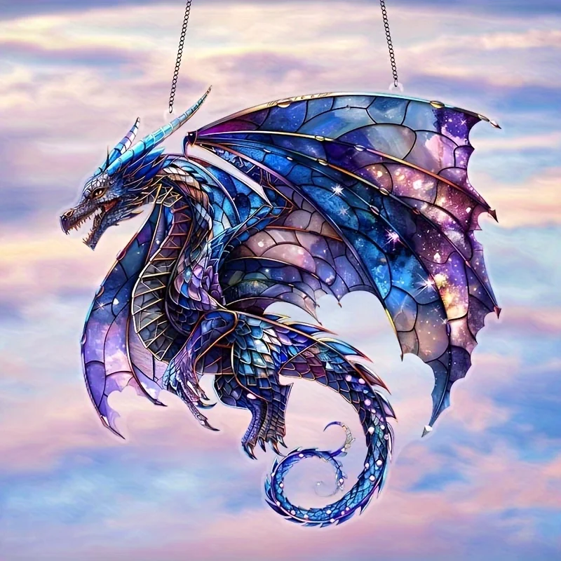 2D Dragon-Themed Pterosaur Acrylic Light Collector with Wings Colorful Sunlight Catcher Window Hanging Decoration
