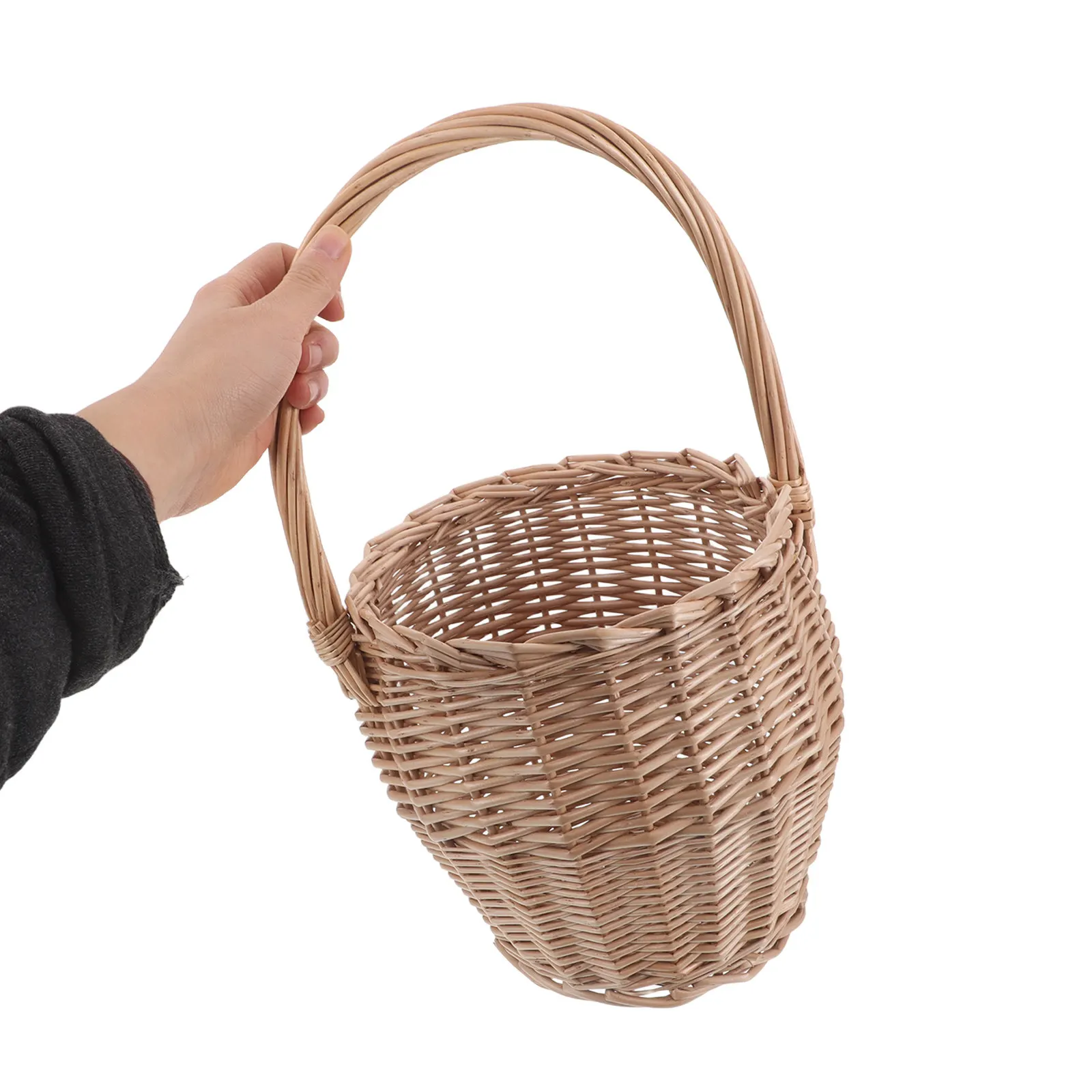 Handwoven Flower Basket with Handle Rustic Wicker Picnic Basket for Wedding Home Decor Storage Arrangement Woven Flower Baskets