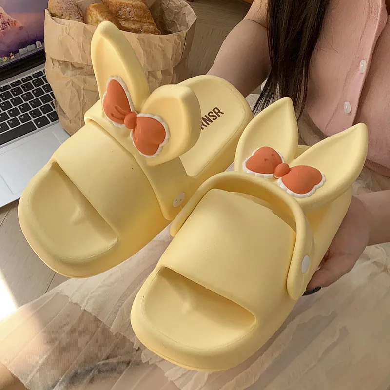 New 2024 Summer Platform Shoes Woman Cute Butterfly Rabbit Ear Slippers Girls Home Bathroom Slides Anti-slip Street Sandals