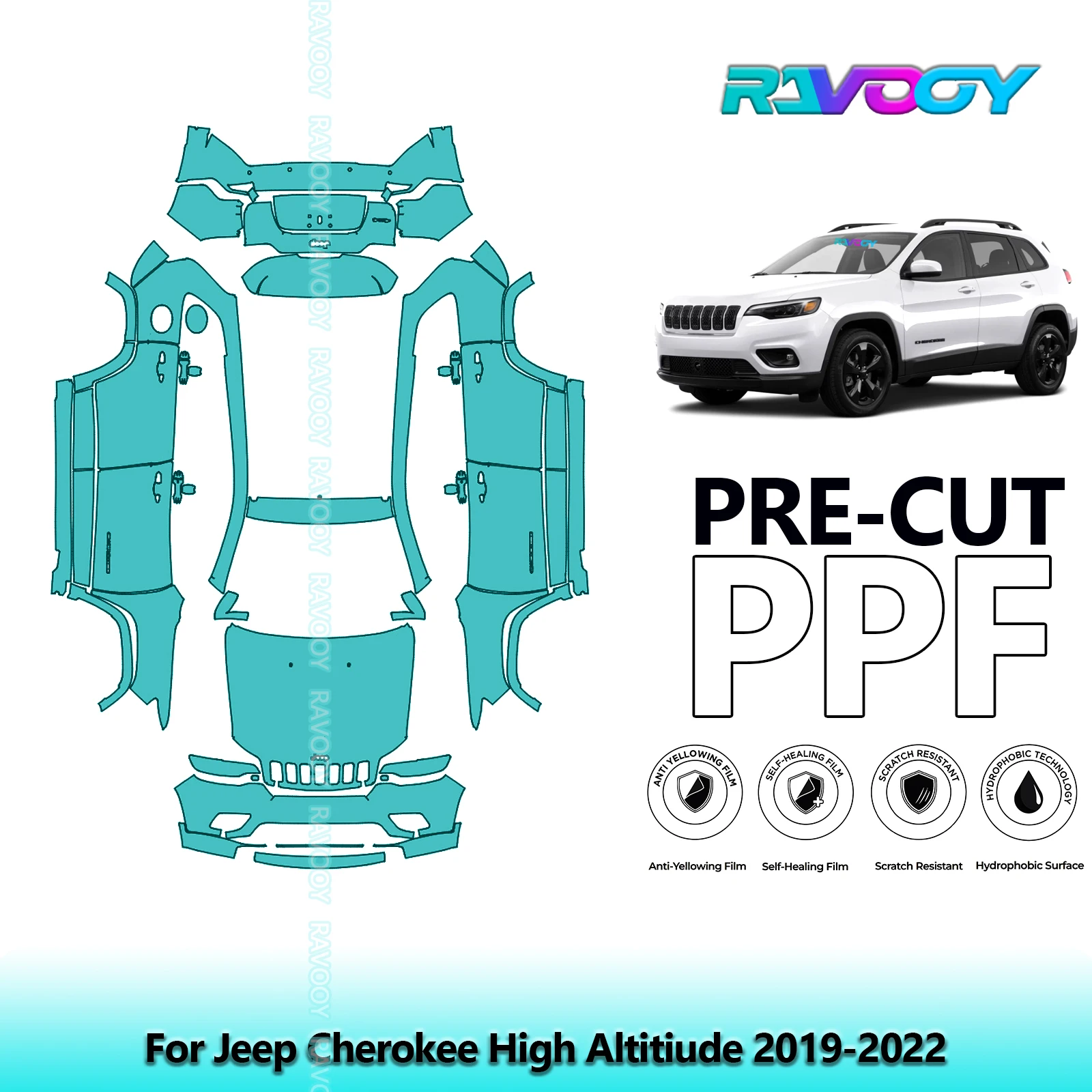 

8.5Mil Precut PPF Paint Protection Film Full Vehicle For Jeep Cherokee High Altitiude 2019-2022