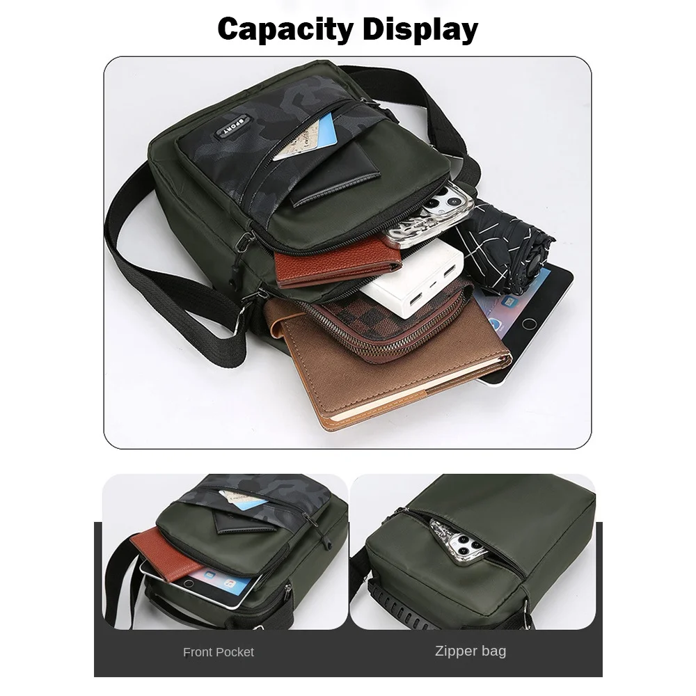 

New Large Capacity Men Crossbody Bag Multilayer Nylon Shoulder Bag Waterproof Travel Bag