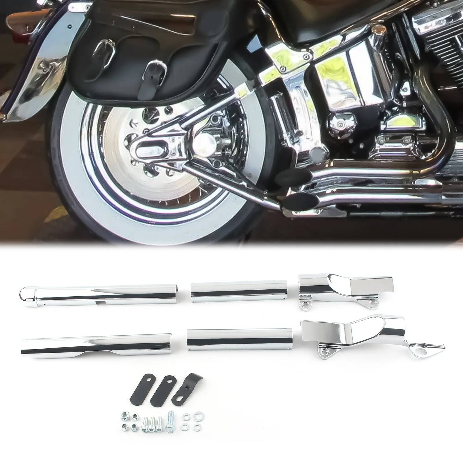 Chrome Motorcycle Rear Swingarm Tube Covers Motorcycle Modified Parts For Softail Models 2000-2007 2001 2002 2003 2004 2005 2006