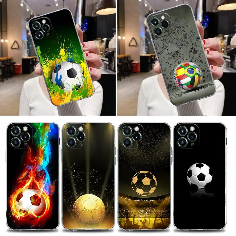 Football Soccer Ball Clear Phone Case For iPhone 15 13 11 12 14 Pro Max X XS XR 7 8 14 Plus 15Pro Case Silicone Funda Back Cover