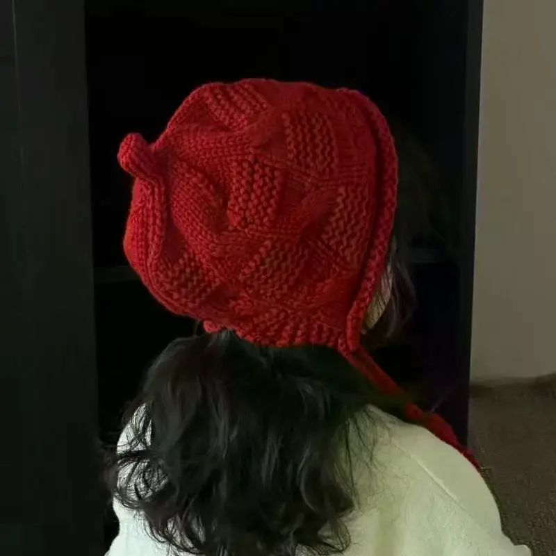 قبعة صوفية بغطاء للرأس للأطفال؛ برباط شرابة، تصميم من الصوف المحبوك المقاوم للرياح؛ مثالي للخريف والشتاء. #3