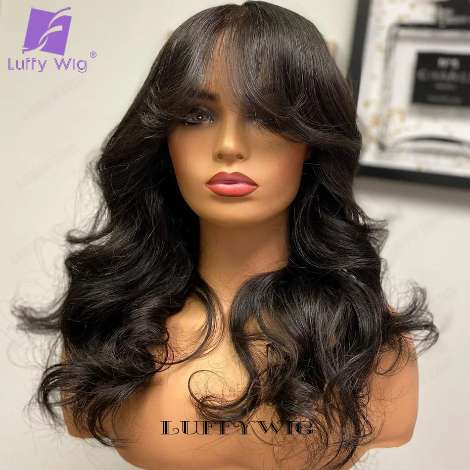 Body Wave Human Hair Wig With Bangs Brazilian Scalp Base Top Full Machine Made Wig With Bang Long Remy Human Hair For Women