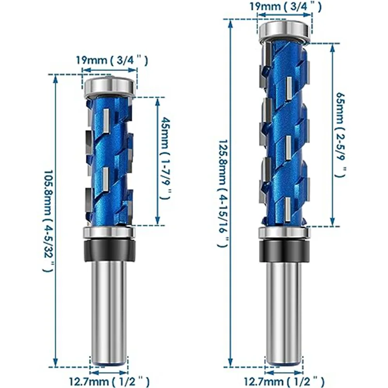 A61Z Deals 2Pc Flush Trim Router Bit Set 1/2Inch Shank,Double Bearing Spiral Trimming Tool Woodworking Milling Cutter Tool For W