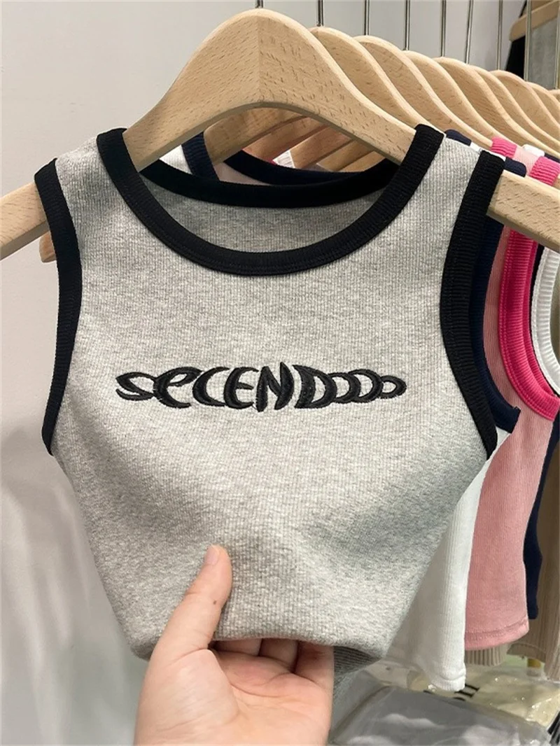 Maillard-Camiseta sin mangas con tirantes rosas para niña, ropa de exterior sin mangas, corta, deportiva, con letras