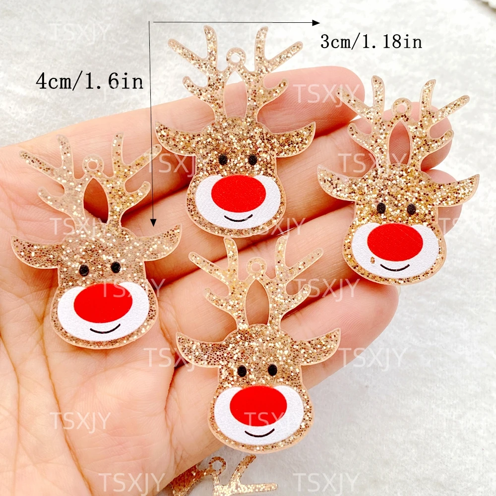 10Pcs New Cute Resin Cartoon Christmas Deer Head Series Flat back Scrapbooking DIY Jewelry Craft Decoration Accessories