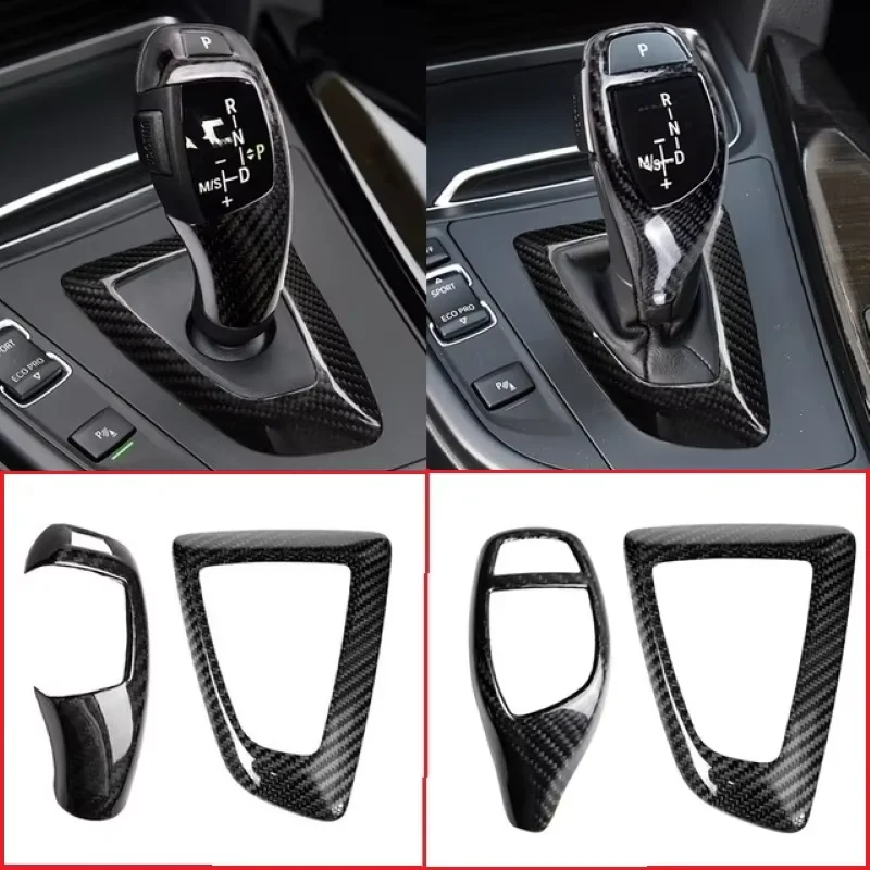 2PCS Gear Shift Knob Cover Trim Panel Frame ABS Carbon Fiber For BMW 1 2 3 4 Series F20 F21 F22 F23 F30 F31 F34 F35 F32 F33 F36