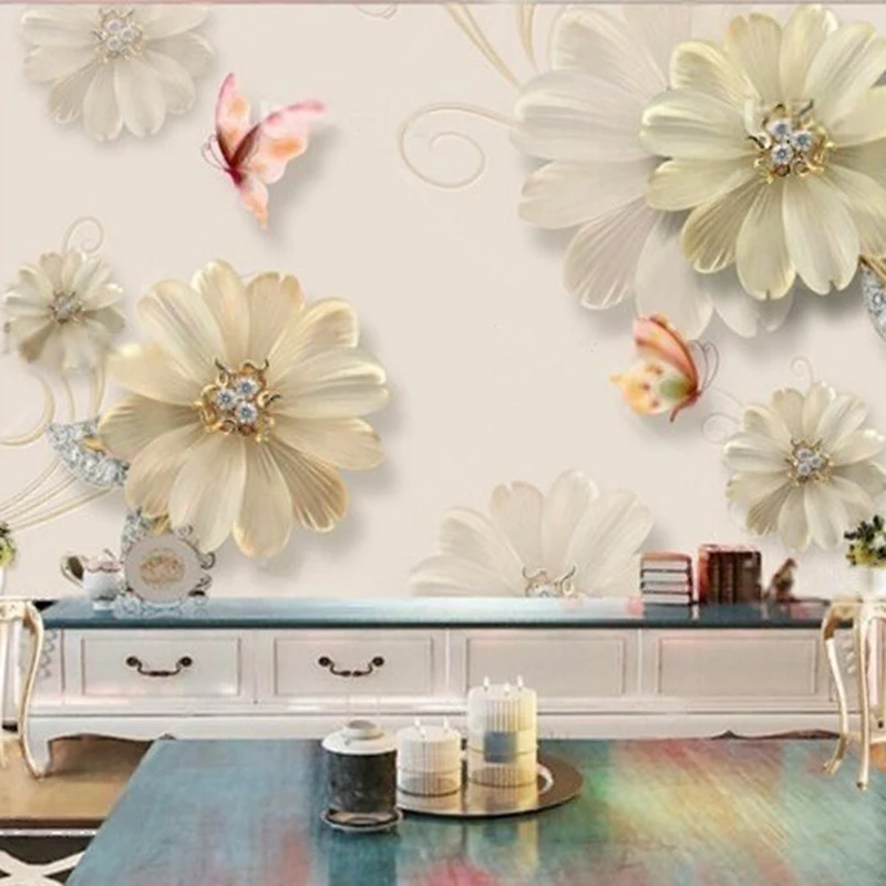 مجوهرات زهرة الفراشة المرسومة يدويًا بألوان مائية حديثة وبسيطة، ورق حائط لخلفية غرفة النوم لتزيين المنزل الفاخر