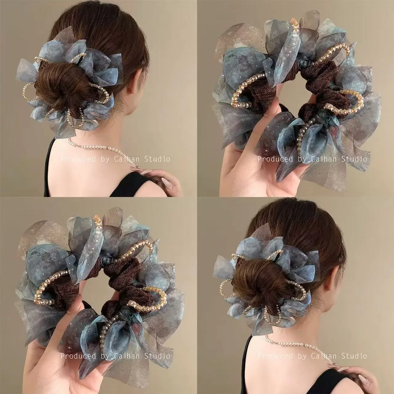 French Style Platinum Velvet Butterfly Hair Ties Beaded Headbands High Elasticity Autumn Winter New Arrival Fluffy Hair Acces