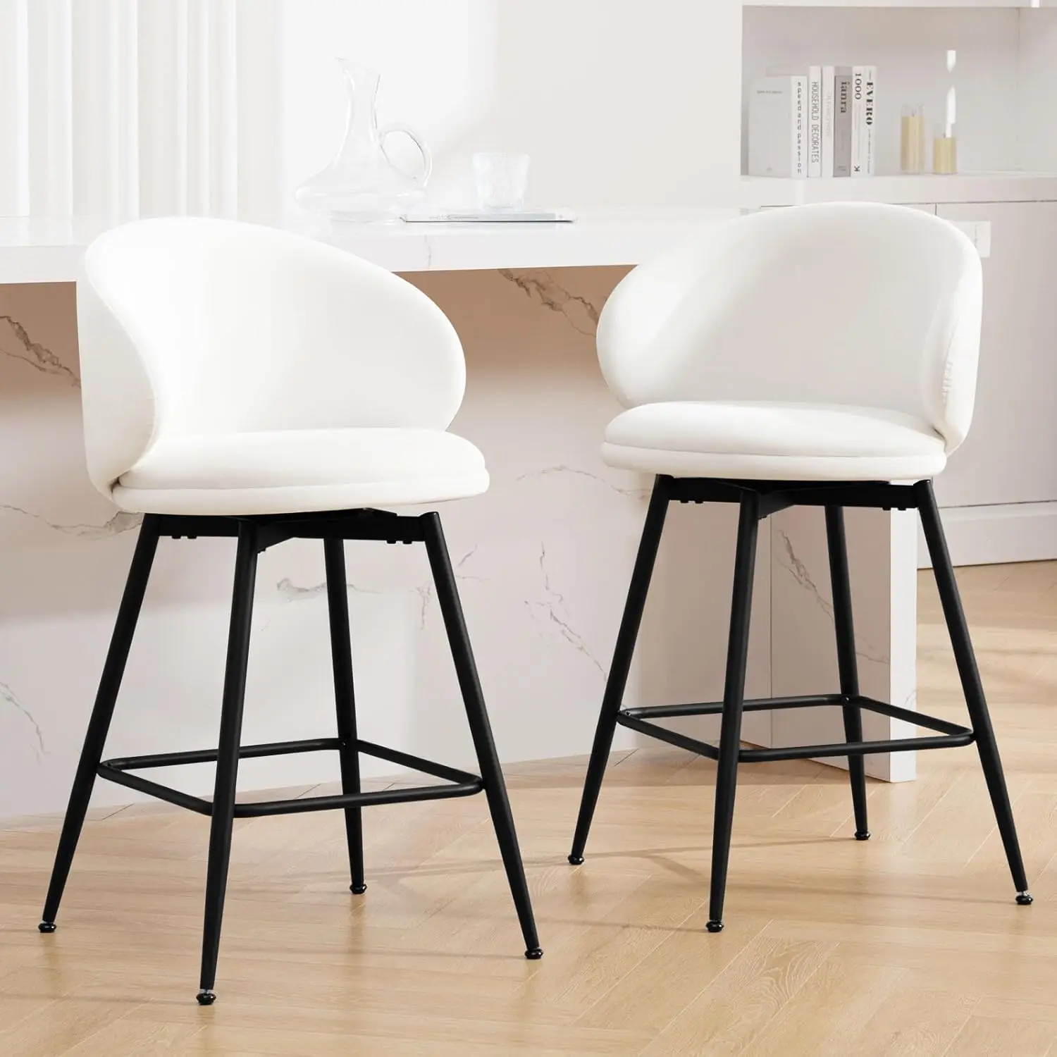 

26" Counter Height Swivel Bar Stools with Back, Set of 2, Velvet Upholstered Kitchen Barstools Modern Bar Chair, Customized