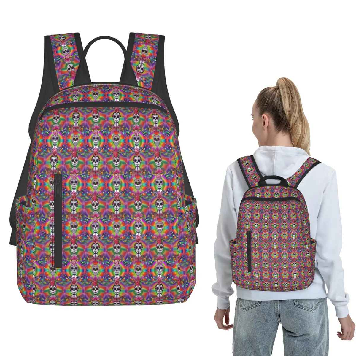 

A Kaleidoscopic Dia De Los Muertos (Day Of The Dead) Quartet! Backpack Large Capacity Boy Girl BookBag School Bag Shoulder Bags