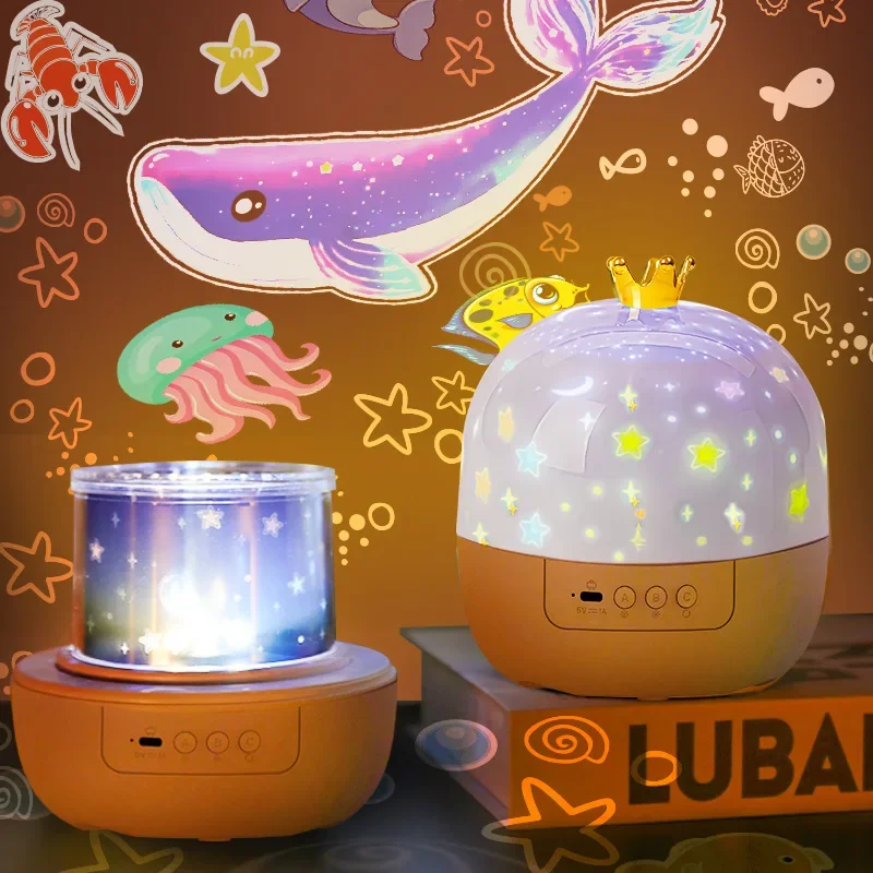 Rechargeable Projection Night Lamp Light LED Dream Crown Rotating Music Box With 21 Sets Pattern For Daughter's Birthday Gifts