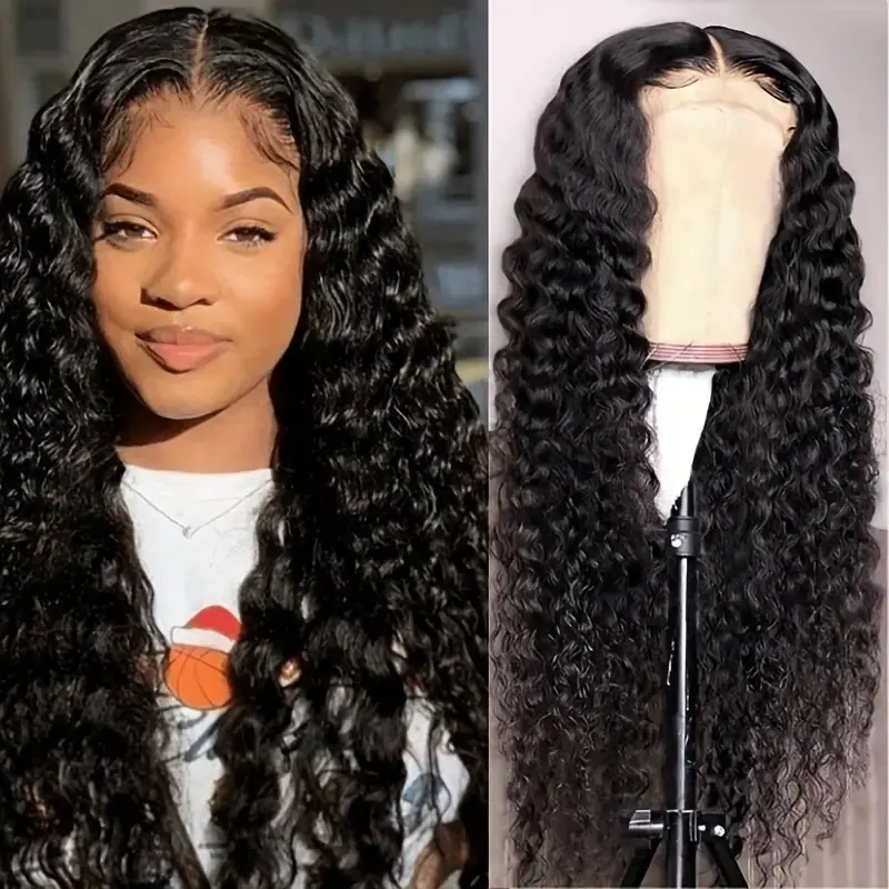 40 Inches 5x5 Glueless 150% Curly Natural Black 13x6 Lace Front Deep Wave Frontal Full Wig For Women Human Hair Wigs