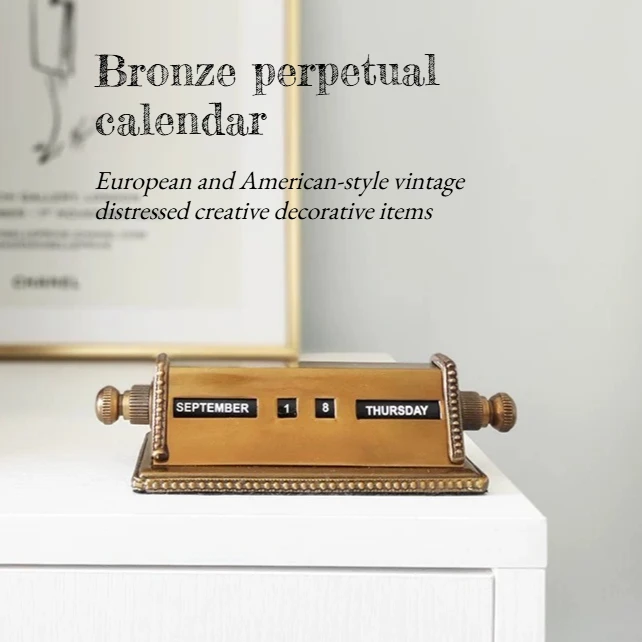 New Bronze Vintage Creative Perpetual Calendar Figurine for Villa Study Home Tabletop Decoration Craft High-end Gift