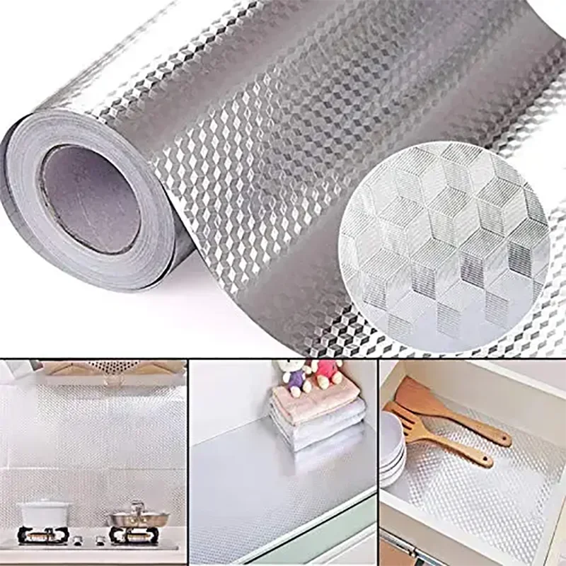 

40X300cm Aluminum Foil Waterproof Self Adhesive Wallpaper DIY Kitchen Furniture Wall Stickers Art Home Room Bathroom Decor