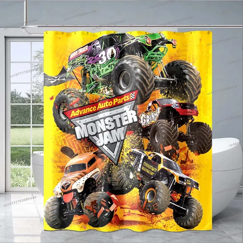 3D Monster Jam Monster Truck Cartoon Shower Curtain for Adults and Kid Bathroom Fashion Decorative Shower Curtain Birthday Gift