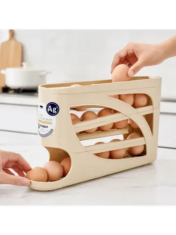 3-Tier Rolling Egg Storage Container for Refrigerator Holds 24 Eggs Organizer Rack Large Capacity Kitchen & Fridge Storage Box