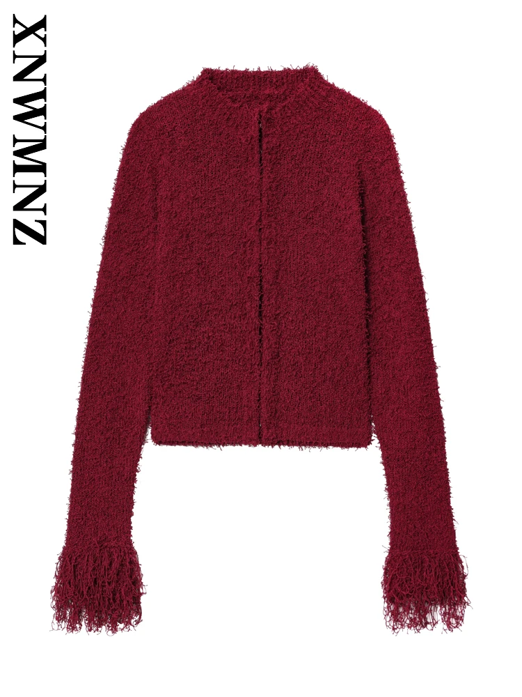 XNWMNZ 2025 Autunno Lady Fashion Pendolarismo Manica lunga Maglia a maniche lunghe Top Chic Casual Abbigliamento donna O-Colletto Semplice Cardigan