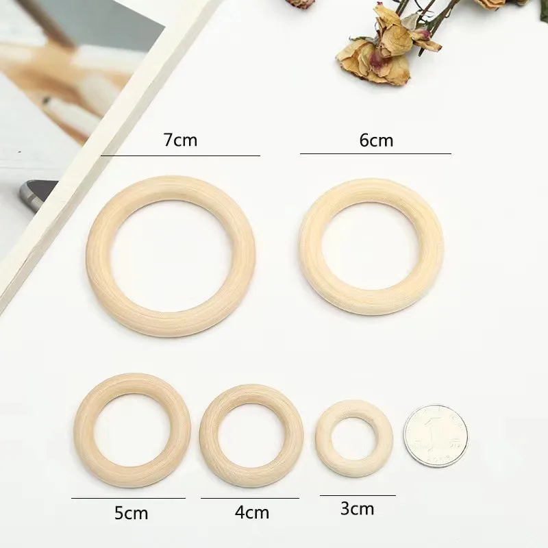 Unfinished Wooden Rings Multiple Sizes Solid Color for Kid Toy Natural Wood  Hoops for diy Macrame Craft Jewelry Wood Decoration