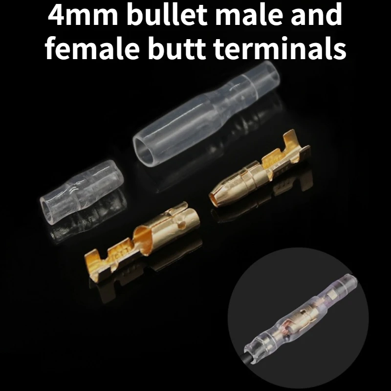 10/25Sets 4.0 bullet Crimp terminal car electrical wire connector diameter 4mmFemale + Male + Case Cold press terminal