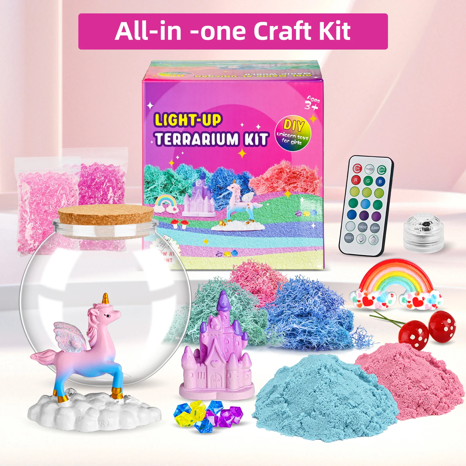 DIY Handmade Toys- Children\'s Radiant Unicorn Glass Container Set - DIY Unicorn Art and Crafts Toys - Birthday Gift for Girls