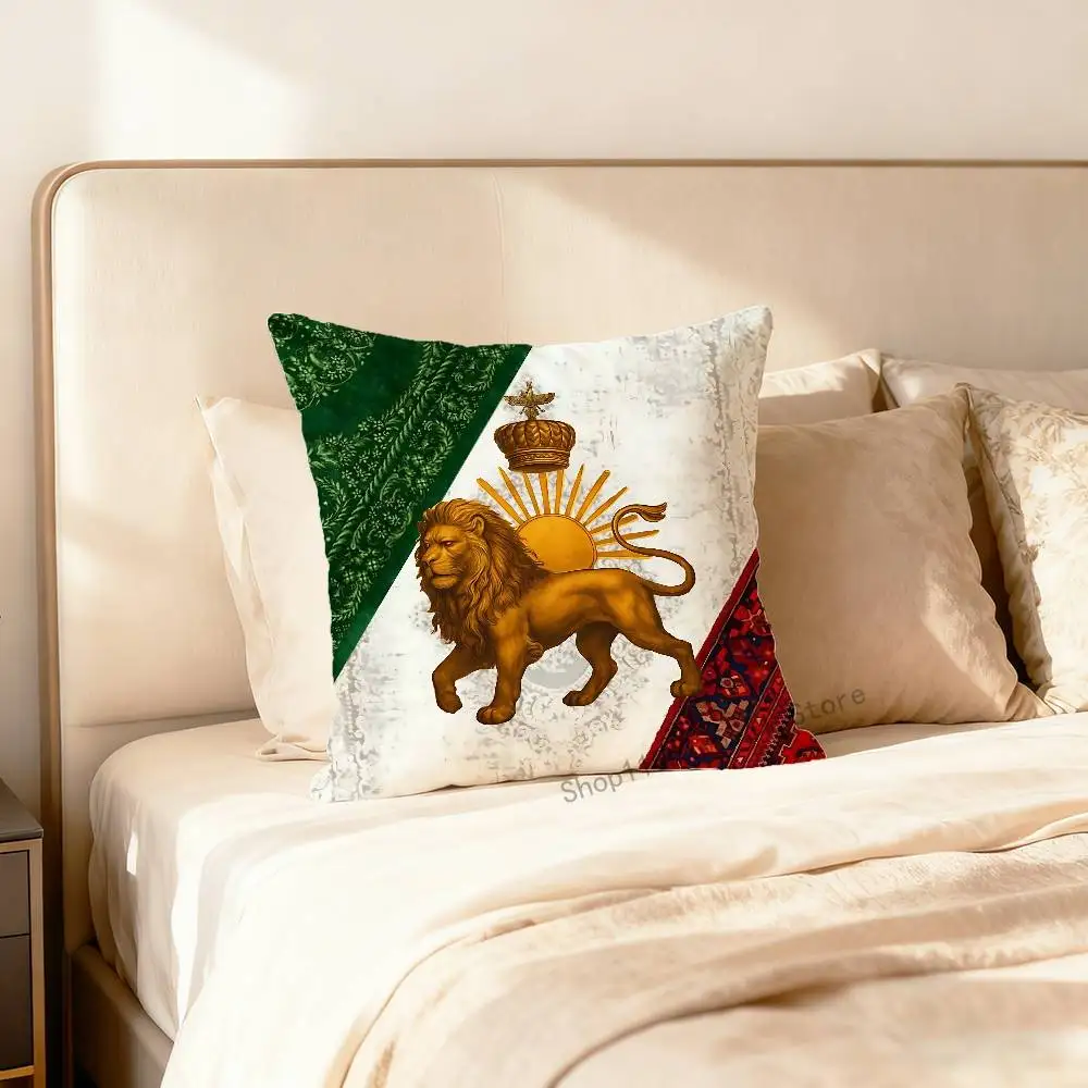 

Imperial Coat of Arms of Iran national emblem Lion sun Crown Pillow Case for Living Room Sofa Home Decor Polyester Cushion Cover