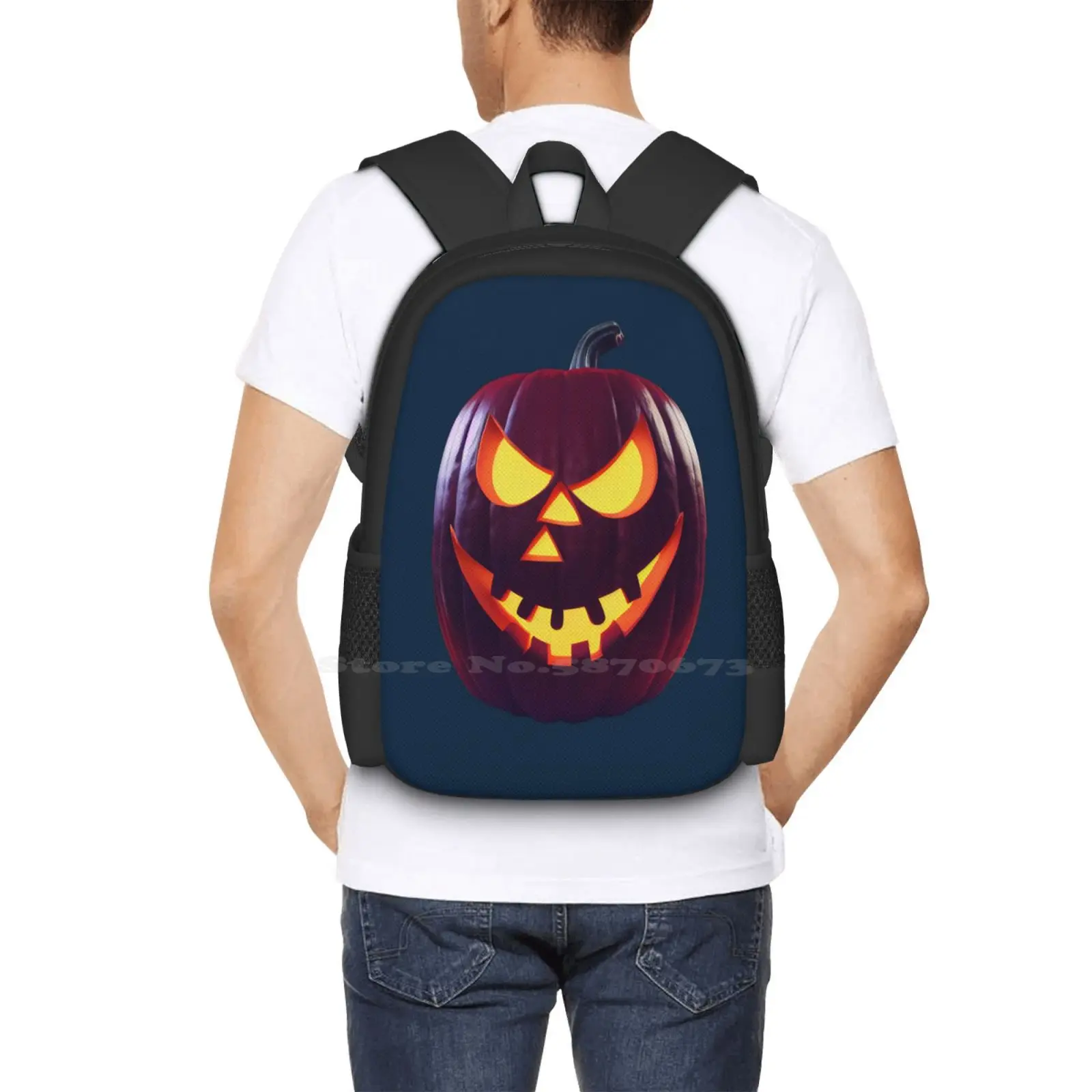 Halloween Pumpkin Head 01-08 Hot Sale Backpack Fashion Bags Evil Funny Pumpkin Heads Colorful Colourful Red Spooky Halloween