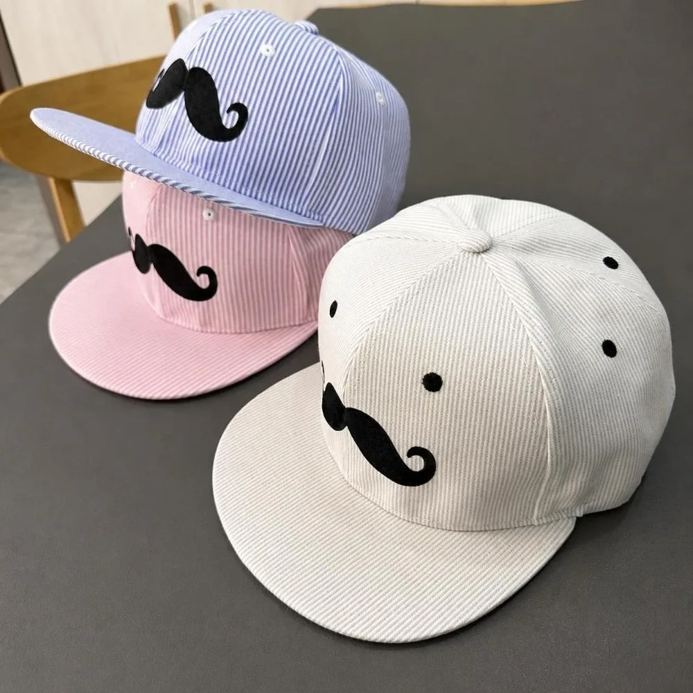 Trendy Hip-Hop Mustache Snapback Cap Striped Adjustable Baseball Hat Breathable Flat Brim Trucker Hat Daily-wear