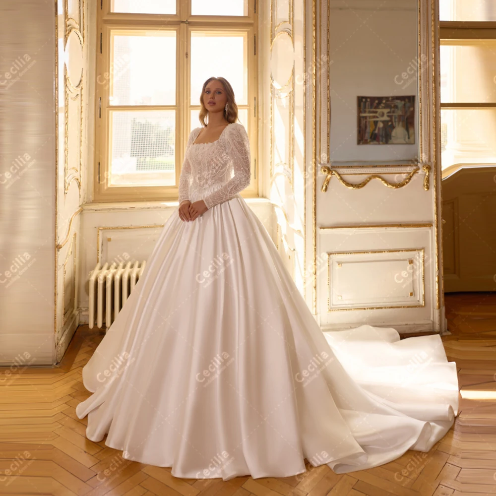 Elegant Wedding Dresses A Line Princess Bridal Gowns Full Sleeves Modest Muslim свадебное платье Vestidos De Novia Customized