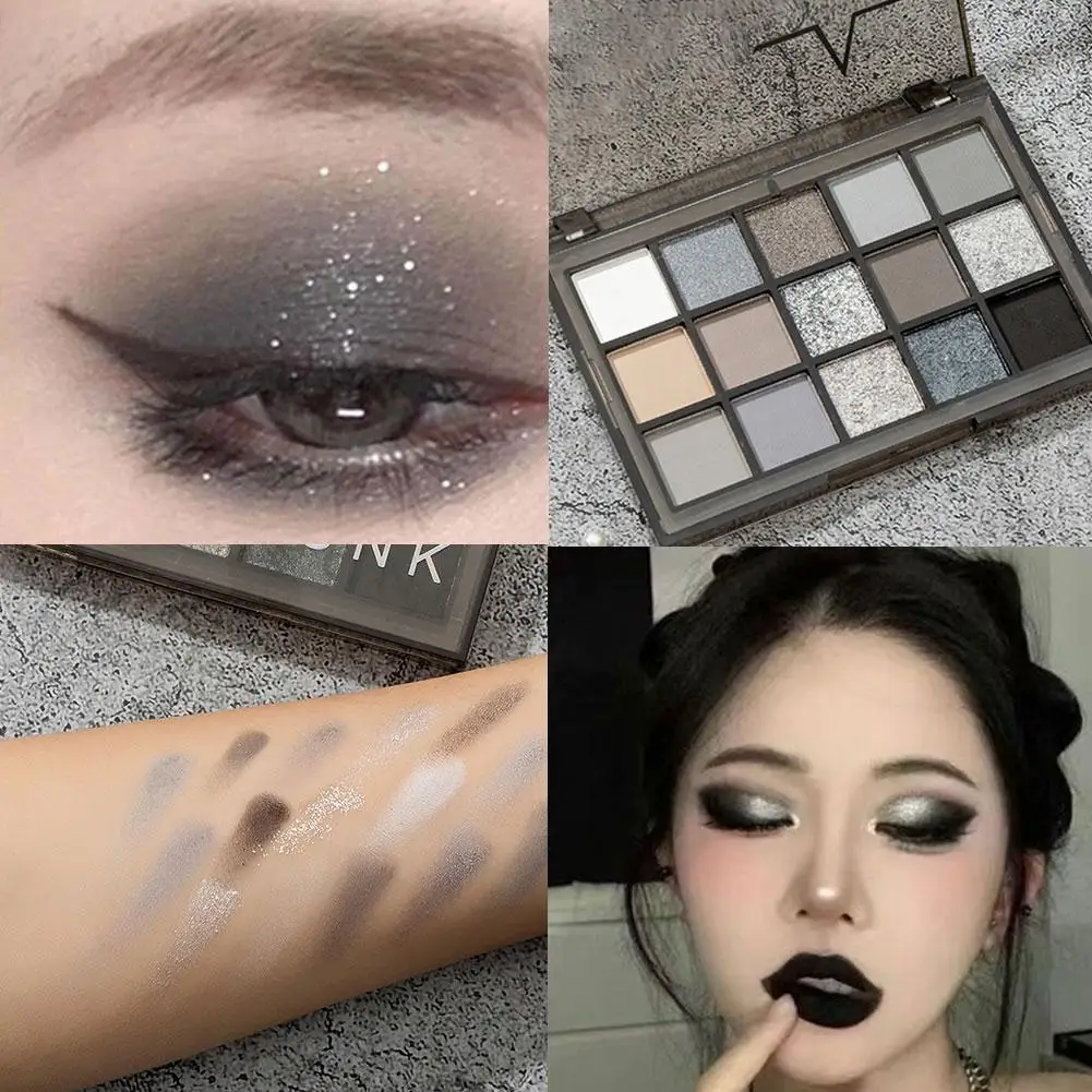 Paleta de sombra, 15 color, preto, smokey, fosco, shimmer, glitter, pigmentado, maquiagem, alta, l4d4